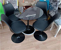 Стілець поворотний Milan-T-2 ВК молочний 56 з м'якою подушкою на чорній ніжці Tulip Eero Saarinen, фото 4