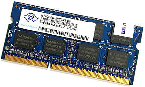 Оперативна пам'ять для ноутбука Nanya SODIMM DDR3 2Gb 1066MHz PC3-8500s 2R8 CL7 (NT2GC64B8HC0NS-BE) Б/В