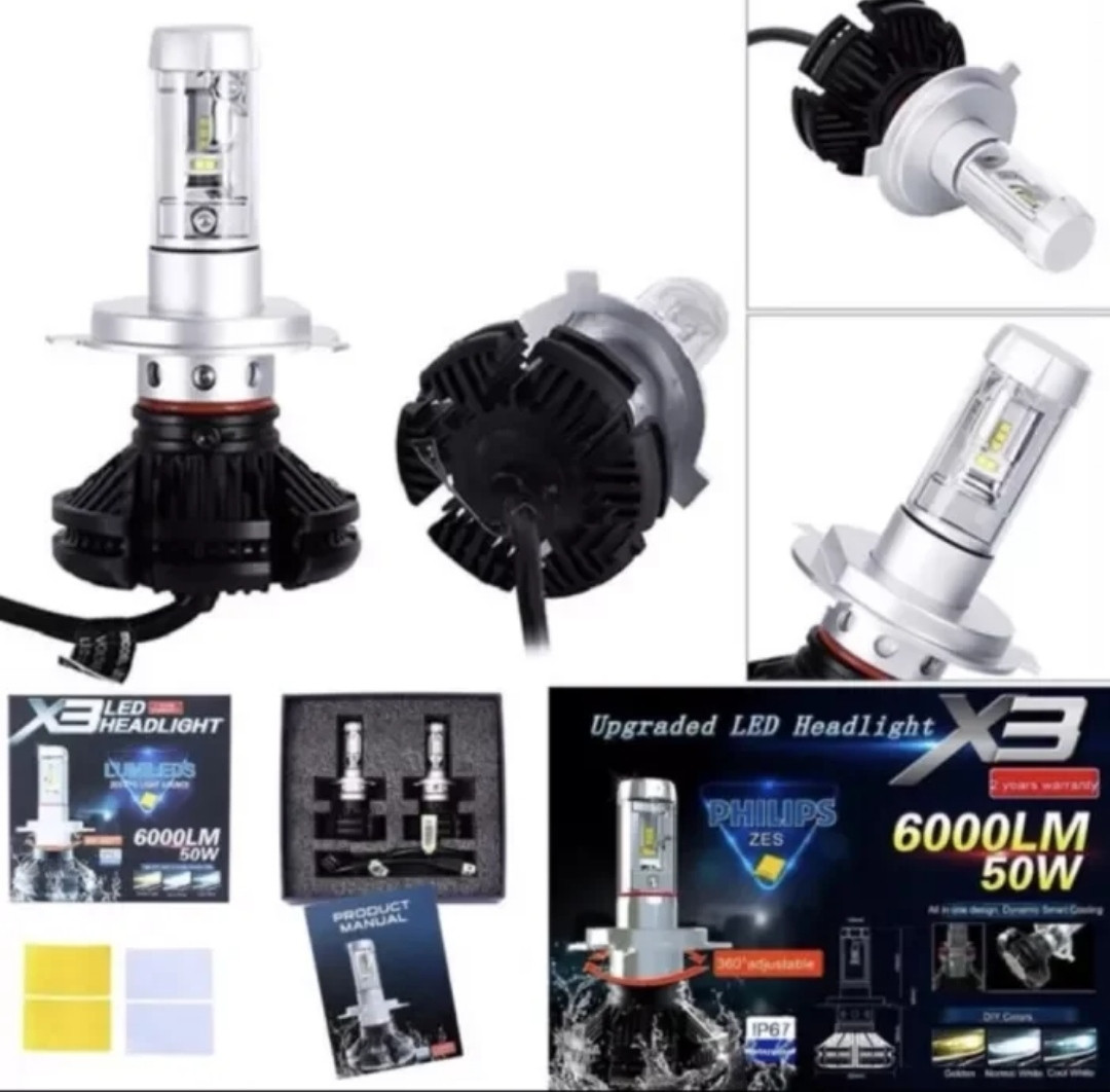 Лампа LED X3 Headlight platinum H4 6500k 6000 Lm 50 W 1 штука