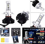 Комплект: Лампи LED X3 Headlight platinum H4 6500k 6000 Lm 50w КОМПЛЕКТ, фото 3