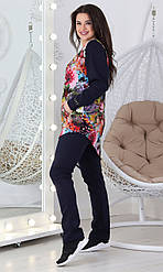 Жіночий повсякденний костюм демісезонний спортивного стилю з трикотажу двунітка з квітковим принтом