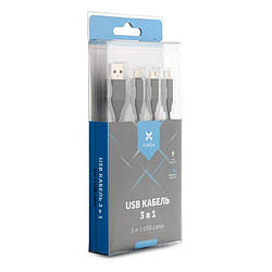 Дата кабель USB 2.0 AM to Lightning + Micro 5P + Type-C 1.25m black Vinga (VRC86125BK)