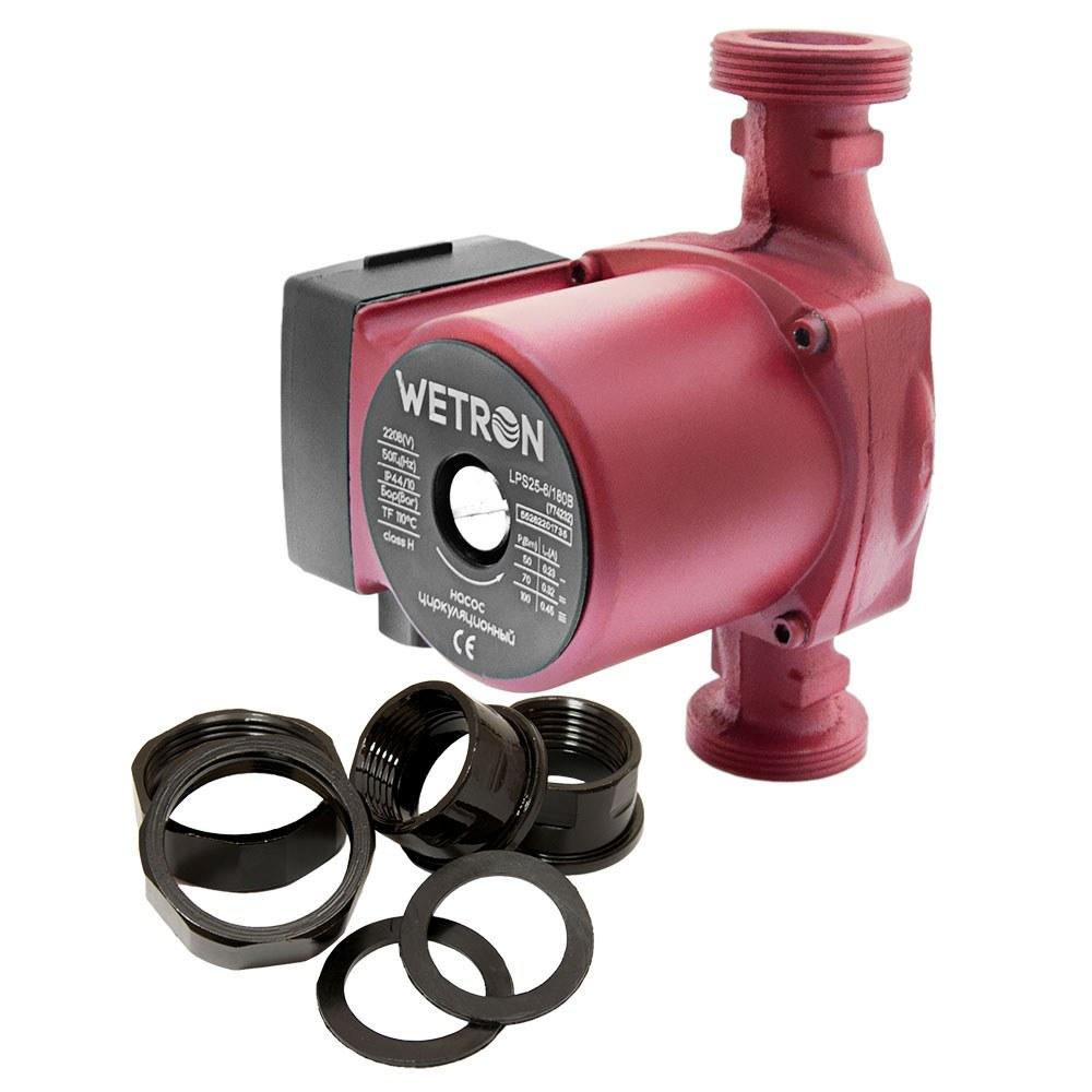 Насос циркуляційний 100 Вт Hmax 6м Qmax 50 л/хв Ø1 1/2" 180 мм бордо + гайки Ø1" WETRON LР525-6/180В (774232), фото 1