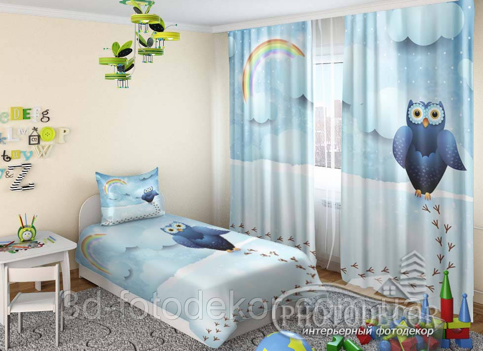 Дитячі Фото Штори "Сова і веселка" - будь-який розмір. Читаємо опис!