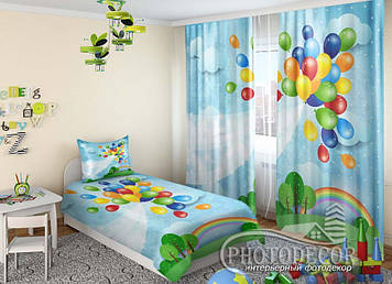 Дитячі Фото Штори "Кульки в небі" 2,5м*2,9м (2 полотна по 1,45м), тасьма