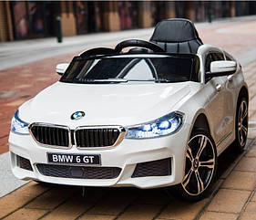Дитячий електромобіль Джип BMW 6 GT, шкіряне сидіння, колеса EVA, JJ 2164 EBLR-1 білий