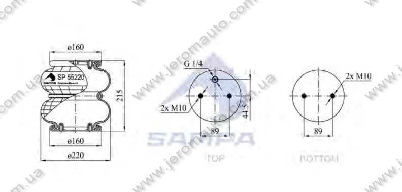 Пневморессора, бублик двойной в сборе FD200191, 895N ROR (d216x200 ...