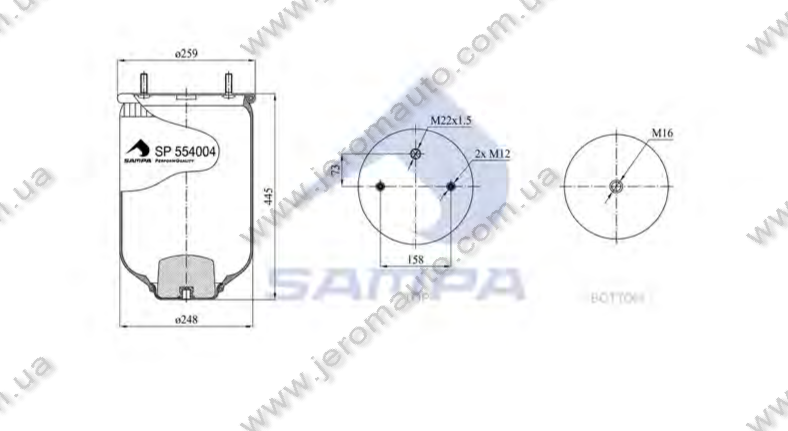 Пневморесора без склянки 4004NP05 (2618) SAF (без склянки,2 шп. M12 по центру,1 отв. штуц. М22х1.5мм)