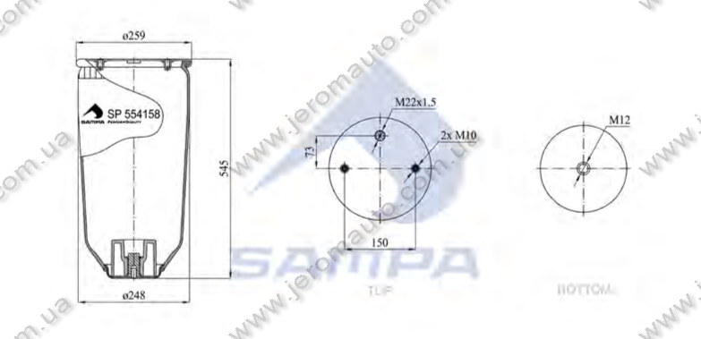 Пневморесора без склянки SCHMITZ 4158NP02 (без склянки) (2 отв. M10, 1 отв. М22х1.5,низ отв. М12мм) висока \SP