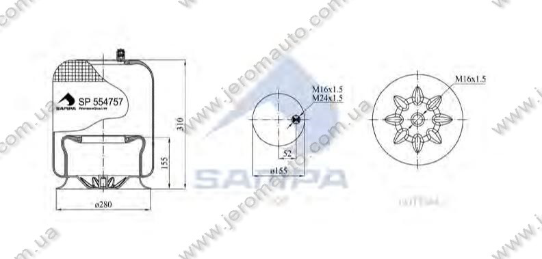 Пневморесора зі склянкою в зборі (сталь) MERCEDES Actros,Atego Conti 4757NP29, 4757NP09, 4757NP02 (d296x346,1), фото 1