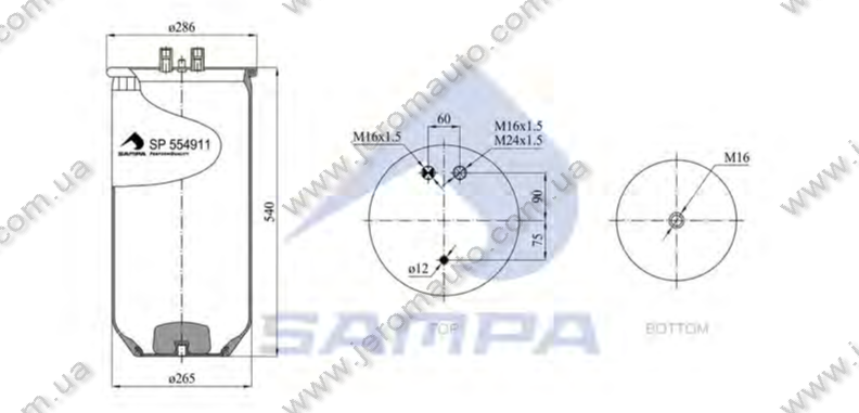 Пневморесора без склянки 4911N задня Renault Premium, Magnum, шпилька-2 повітря \SP 554911