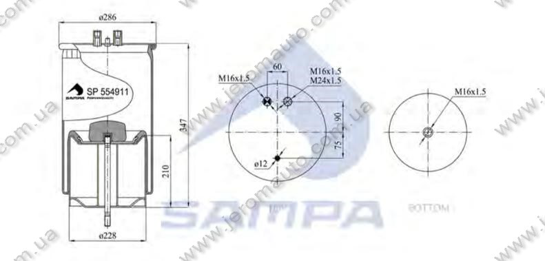 Пневморесора зі склянкою в зборі (сталь) 4911NP03 задня Renault Premium, Magnum, шпилька-2 повітря \5010294308, фото 1