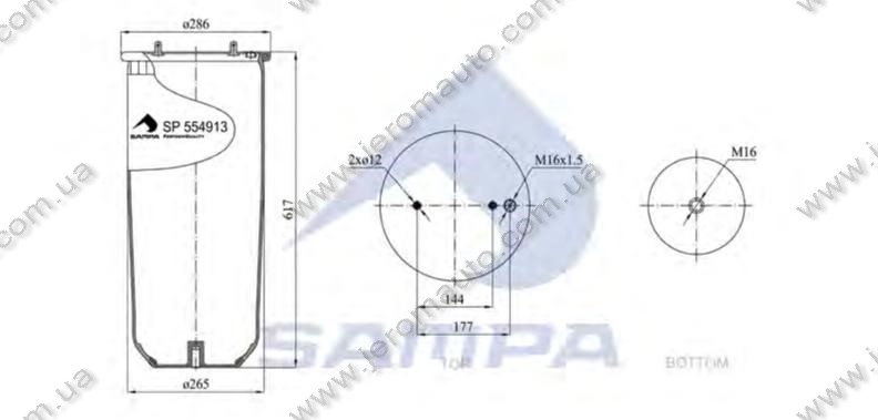 Пневморесора без склянки 4913NP04, SCANIA 4 series (2 штиря D=12мм,1отв.М16х1.5мм) (d286x613) \1379393 \ SP, фото 1