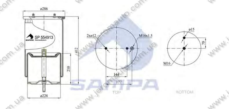 Пневморесора зі склянкою в зборі (сталь) 4913NP02, SCANIA 4 series (2 штиря D=12мм,1отв.М16х1.5мм) (d320x350), фото 1