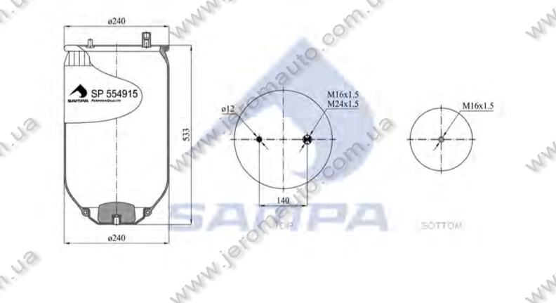 Пневморесора без склянки 4915NP03, Renault Premium, Magnum до 2000р. Задня (d240x537) \5001855856 \ SP 554915, фото 1