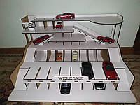 Дерев'яне самозбірне багатоярусне дитяче паркування для 35 машинок, з білого ДВП