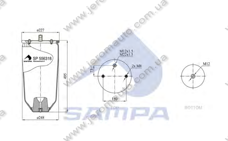 Пневморесора без склянки SCHMITZ 1DK23L-1S (2отв.M10+штуцер М22х1.5,низ отв.М12мм) висока \016512S \ SP 556318