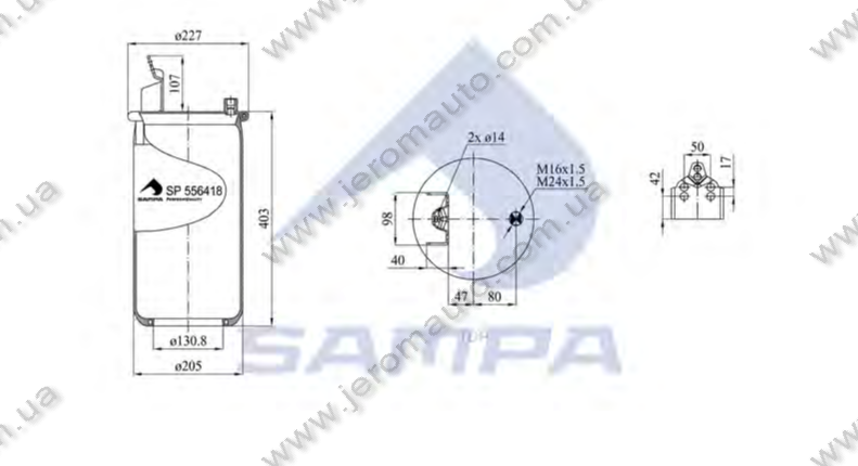 Пневморесора без склянки VOLVO 6607NP01 (1 шп. M14,1 шп. M16/24х1.5мм) \SP 556418, фото 1