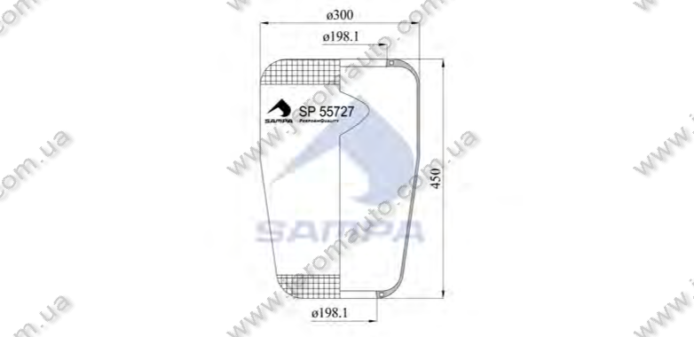 Пневморесора панчоху 727N, BPW, DAF, MAN (d198,1xd300x450) \81436010056 \ SP 55727, фото 1