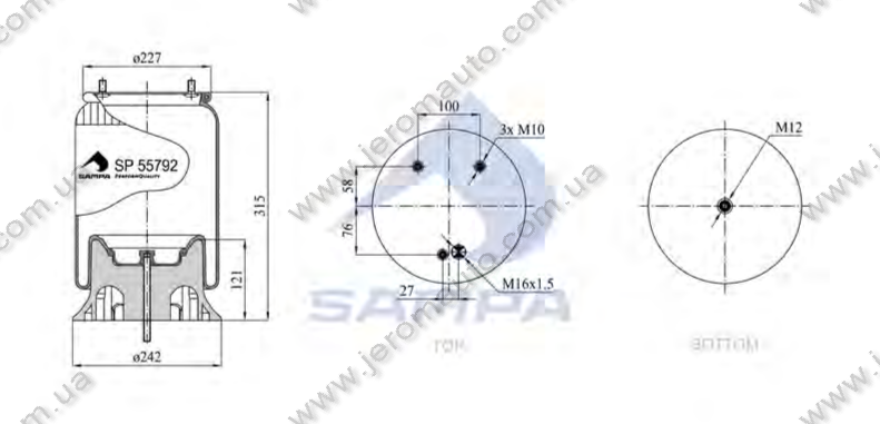 Пневморесора зі склянкою в зборі (пластик) DAF CF, XF, 792NP01 (3шп. М10мм,1 штуцер М16х1.5мм) \1698436 \ SP, фото 1
