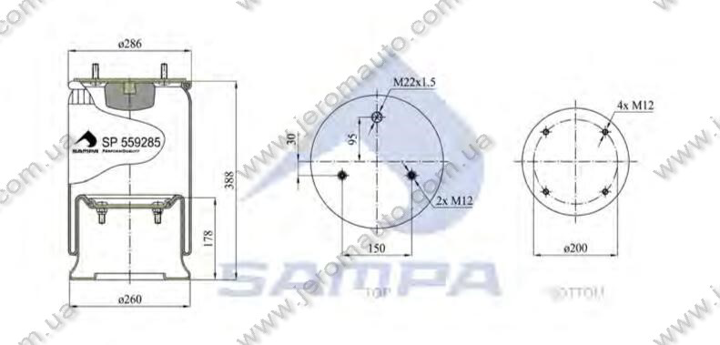 Пневморессора со стаканом в сборе (сталь) SCHMITZ 1D28F5 (2
