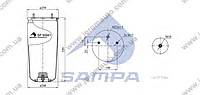 Пневморессора без стакана BPW, ROR 941MB/O (2 шп. M12 смещены,1 отв.штуц. M22х1.5мм) (d259x527) \0542940030 \ SP 55941