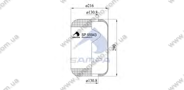 Пневморесора панчоху IVECO 943N (290х216мм,отв. 130.8х130.8мм) \6144040 \ SP 55943, фото 1