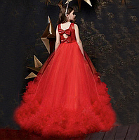 Платье красное с пайетками на лифе бальное выпускное длинное в пол нарядное для девочки.