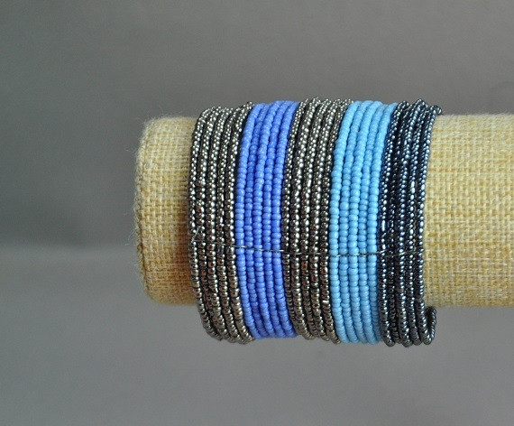 Браслет бісер скоба фіолетово-синьо-сірий, фото 1