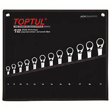 Набір ключів тріскачкових реверсивних TOPTULPRO 8-19 мм у чохлі 12ед. GPAQ1203