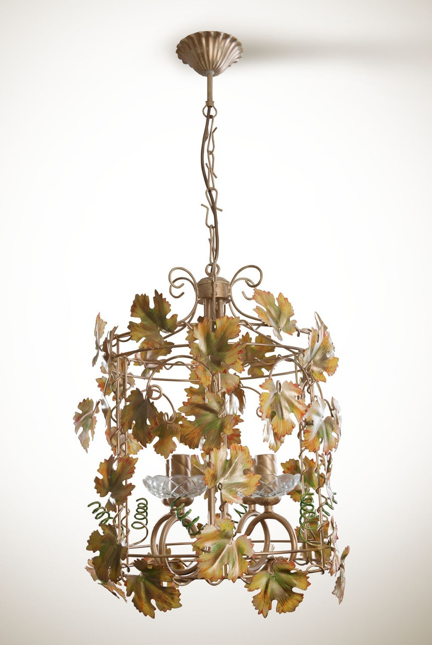 Люстра 4-х ламповая с виноградными листьями на цепи для спальни, кухни, зимнего сада 17212 серии "Мэри" - фото 1 - id-p141386220