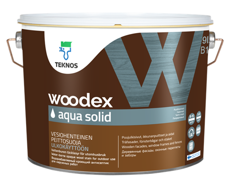 Краска антисептическая TEKNOS WOODEX AQUA SOLID для древесины белая (база 1) 9л - фото 2 - id-p262661841