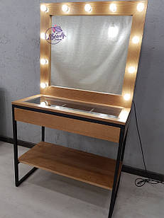 Гримерный стіл Масив дерева Ясен на металевому каркасі, гримерна станція, світло-коричневий