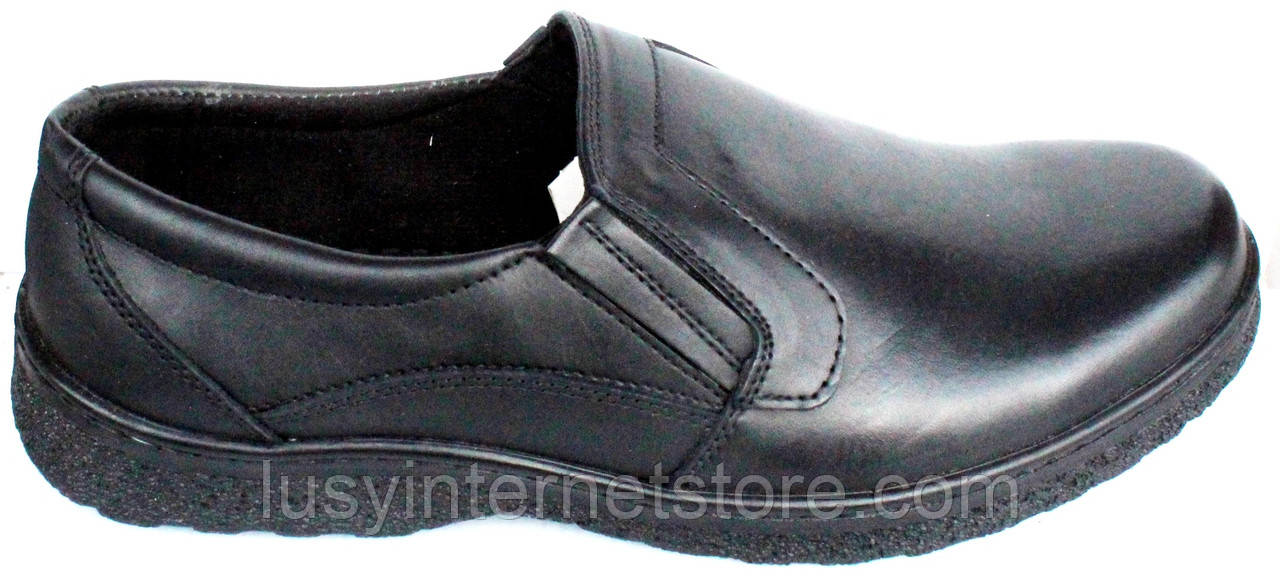 Чоловічі шкіряні чорні туфлі на гумці на широку ногу від виробника модель ТР107, фото 1