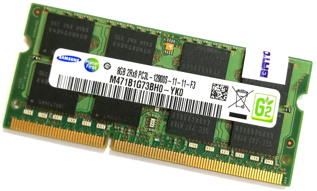 Оперативна пам'ять для ноутбука Samsung SODIMM DDR3L 8Gb 1600MHz PC3L-12800s CL11 (M471B1G73BH0-YK0) Б/В