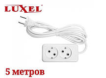 Подовжувач мережевий Luxel 10A, 2 розетки, подовжувачі електричні 5