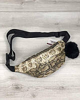 Женская сумка на пояс золотая под змею с пушком Welassie