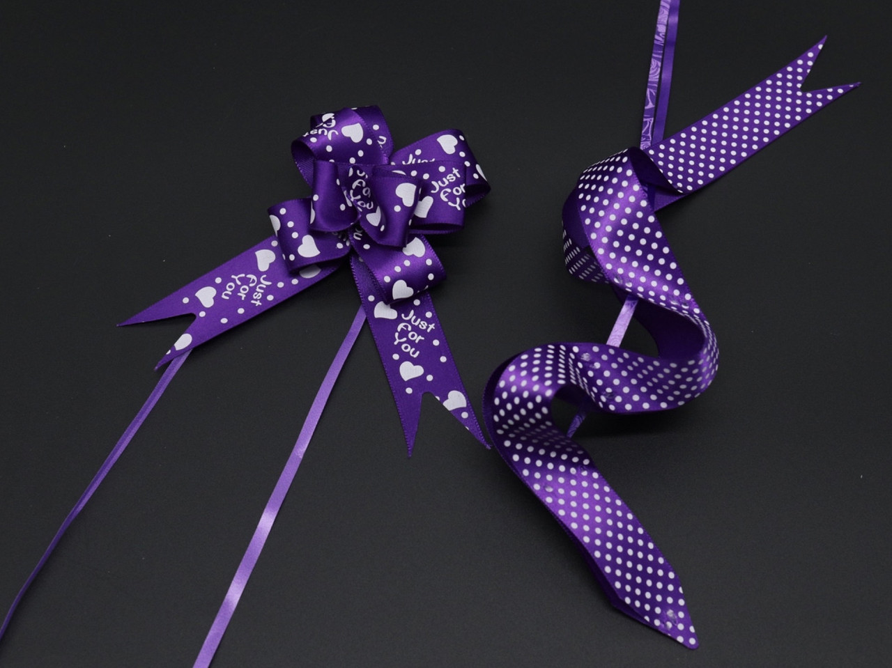 Бант подарунковий стрічковий на затяжках для пакування подарунків і декору Колір фіолет. 5х8 см