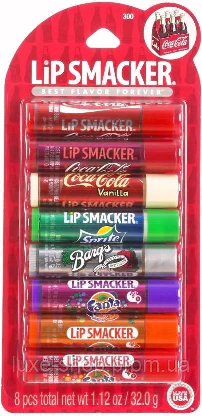 Набір 8 штук USA Американські Бальзами для губ — Coca Cola Fanta Sprite Lip Smackers Barq's — Кока Кола, Фанта
