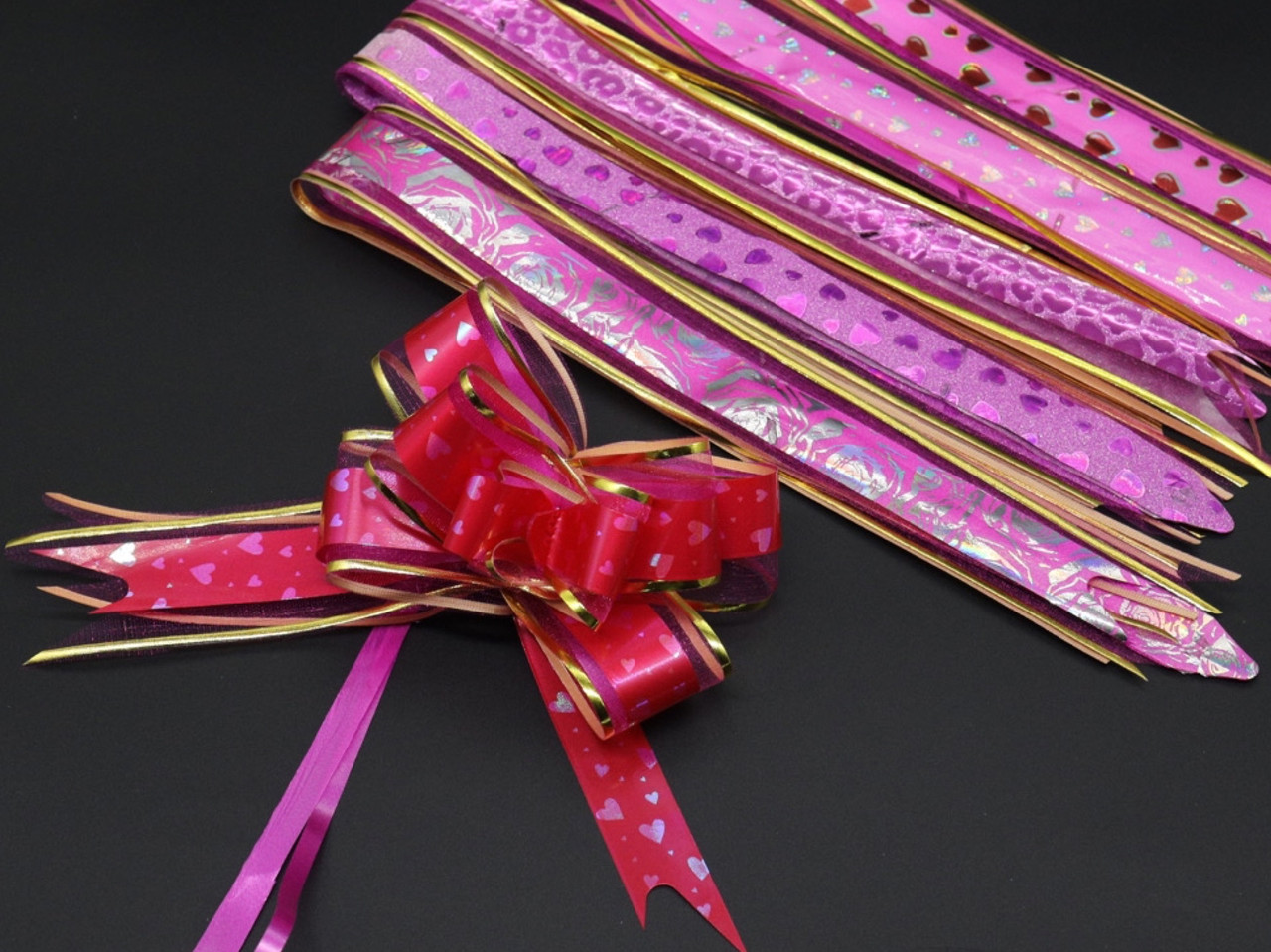 Бант для упаковки подарунків на затяжках декоративний Колір рожевий. 6х14 см
