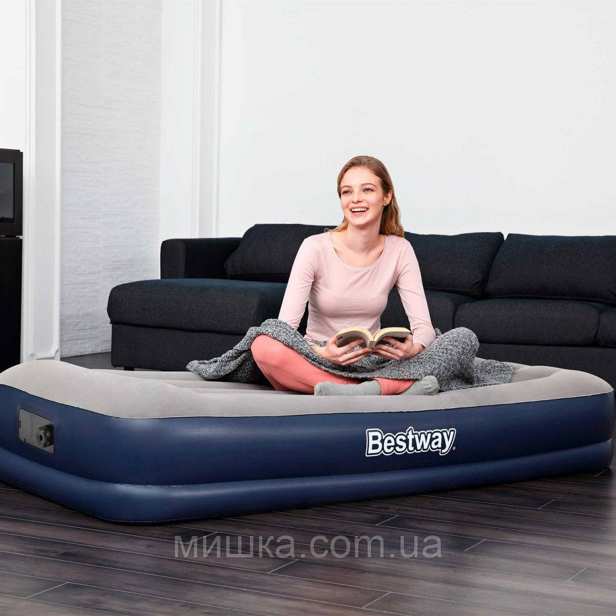 Надувне велюрове ліжко-матрац з вбудованим насосом 191*97*36 см BESTWAY 67723