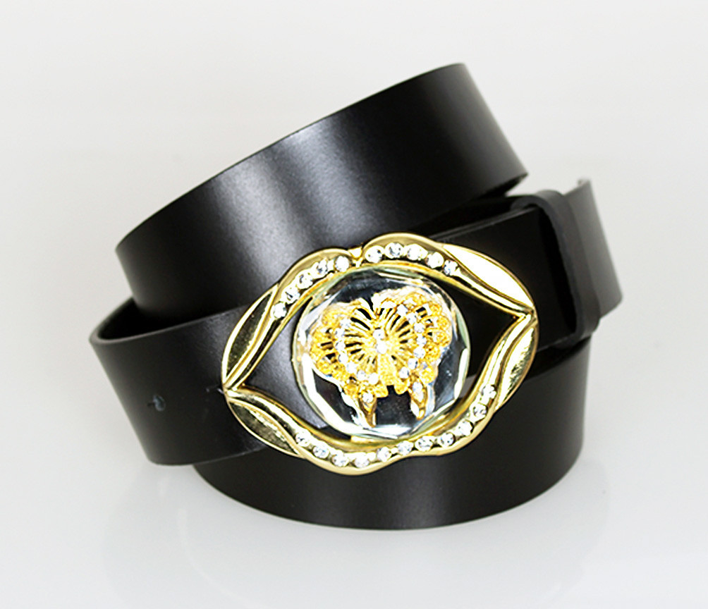 Женский кожаный ремень под джинсы 4 см черный, фото 1