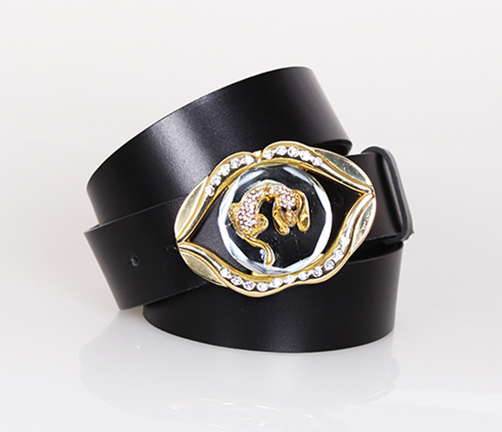 Женский кожаный ремень под джинсы 4 см черный, фото 1