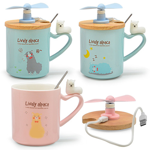 Чашка Stenson з кришкою і ложкою з USB вентилятором 350 мл (рожева), фото 1