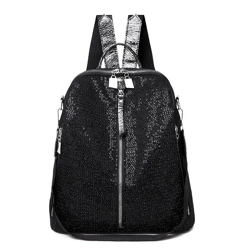 Рюкзак сумка міський жіночий стильний блискучий з паєтками. Сумка трансформер з блискітками (чорний), фото 1