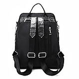 Рюкзак сумка міський жіночий стильний блискучий з паєтками. Сумка трансформер з блискітками (чорний), фото 6