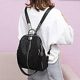 Рюкзак сумка міський жіночий стильний блискучий з паєтками. Сумка трансформер з блискітками (чорний), фото 3