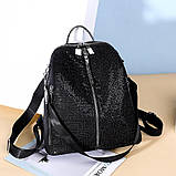 Рюкзак сумка міський жіночий стильний блискучий з паєтками. Сумка трансформер з блискітками (чорний), фото 2