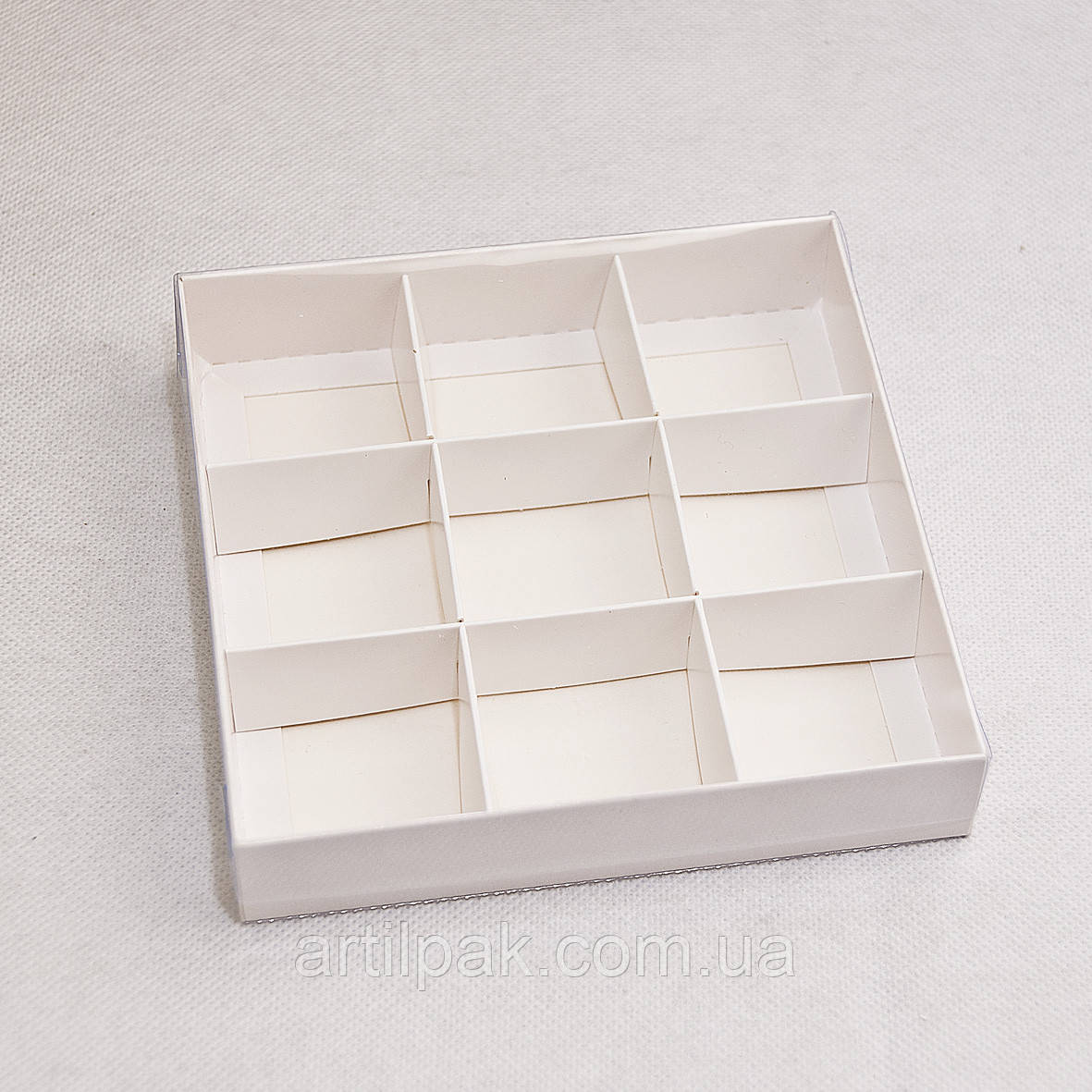 Коробка для конфет и подарков Белая с прозрачной крышкой (9 шт) 150*150*30 - фото 2 - id-p1124033846