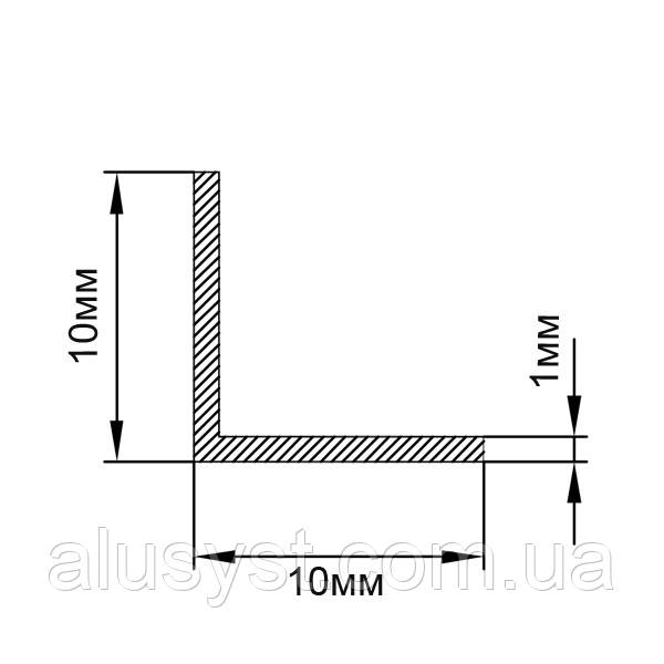 10х10х1 / кутник рівнобічний / 1 метр / анодований
